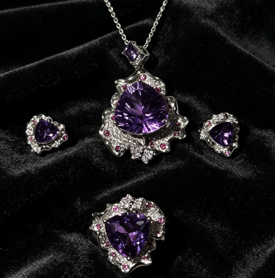 Amethyst triangular-cut pendant